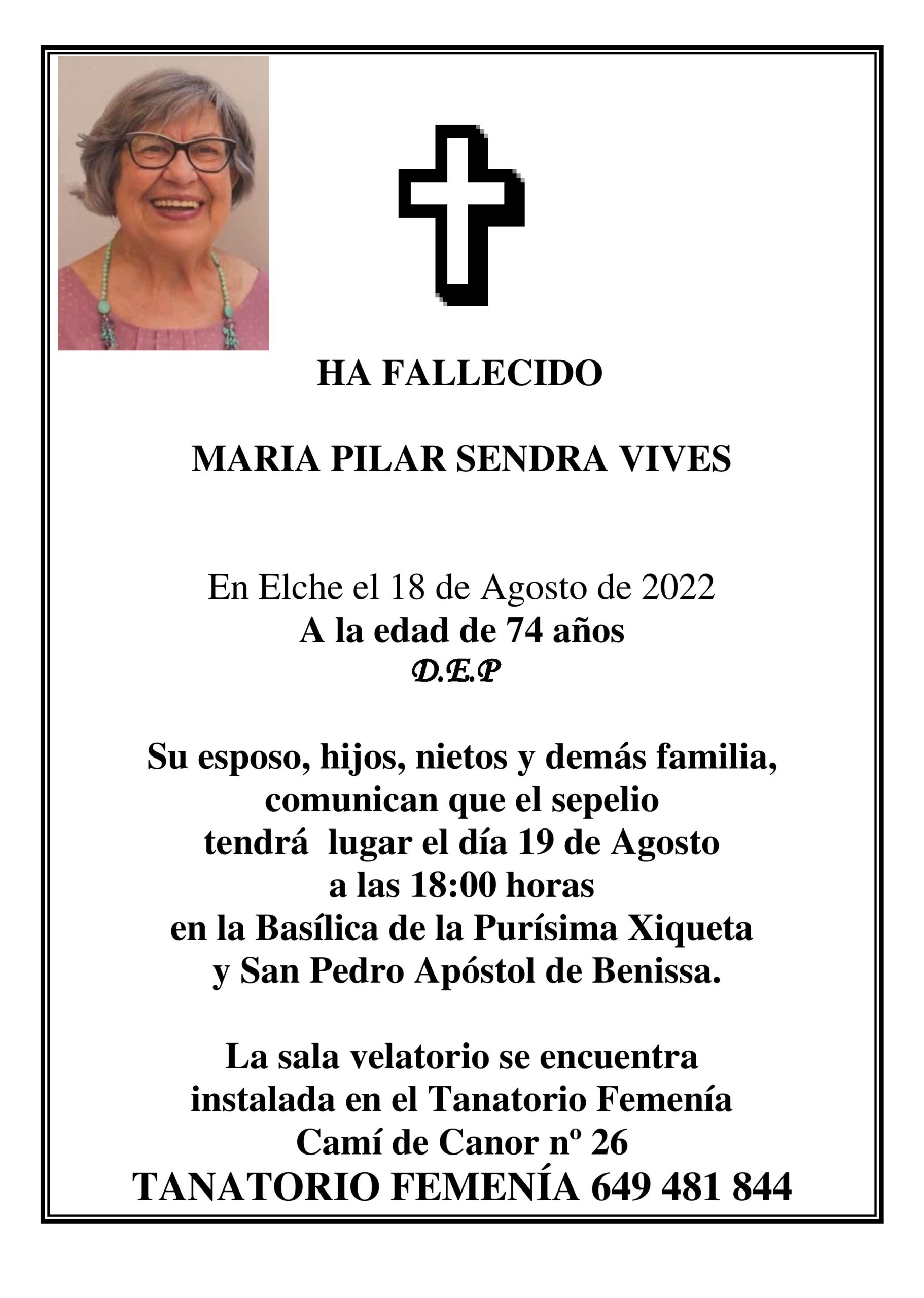 Esquela Maria Pilar Sendra Vives