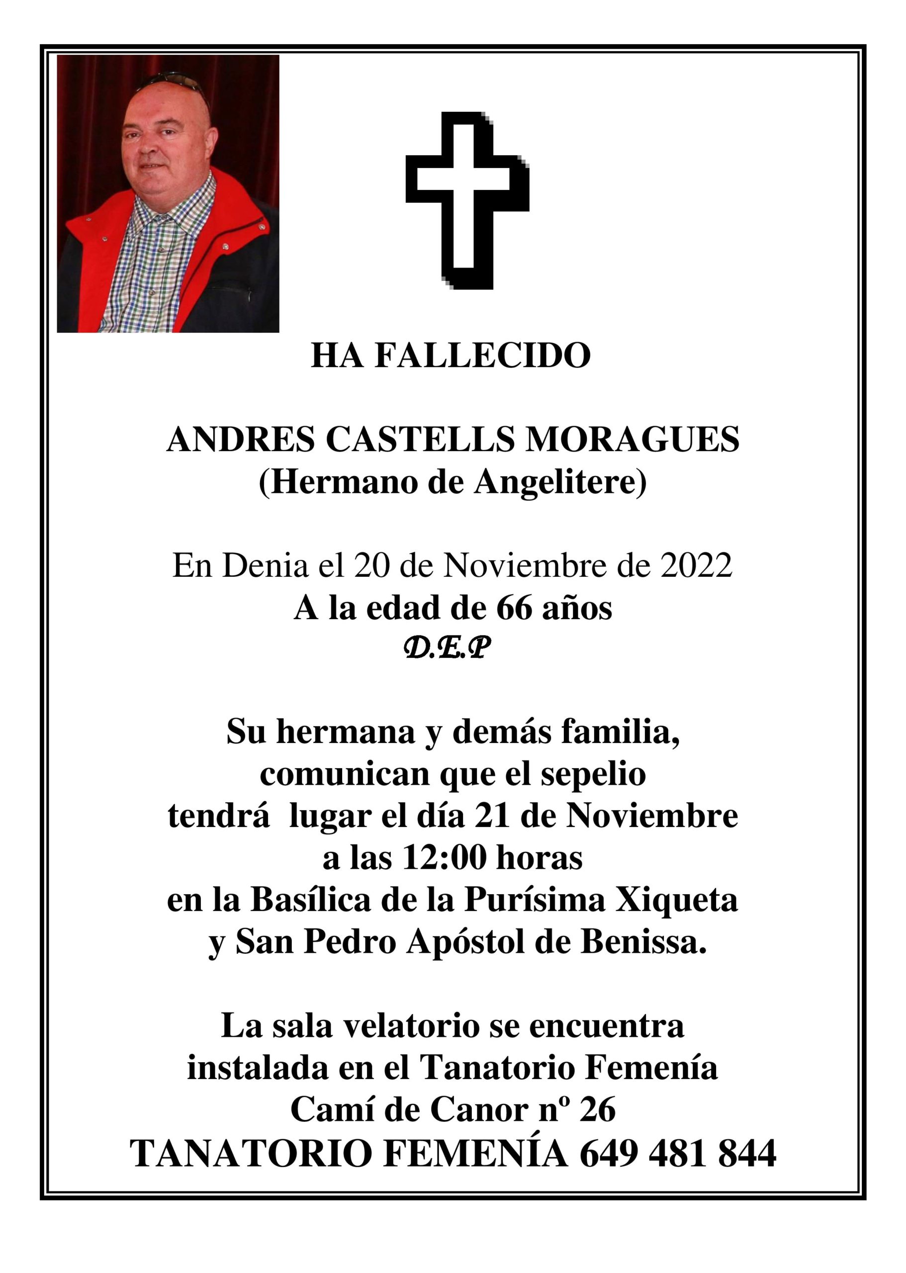Esquela Andres Castells Moragues