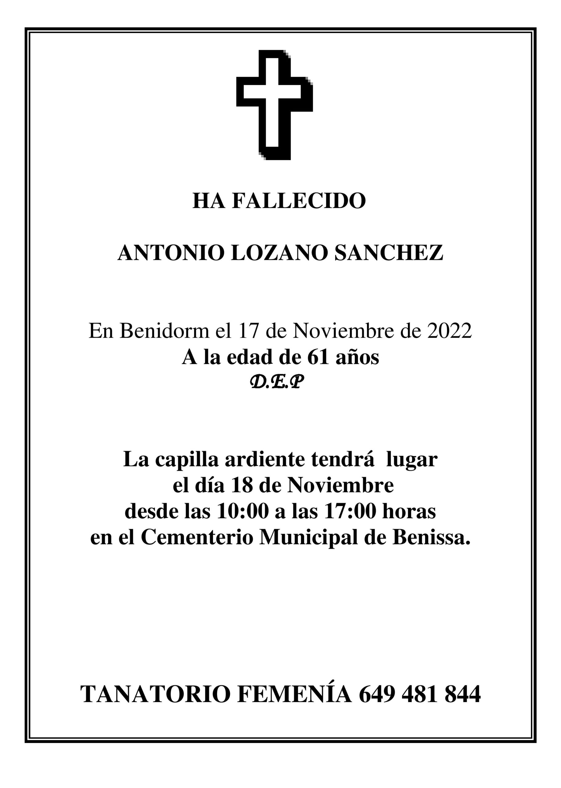 Esquela Antonio Lozano Sanchez