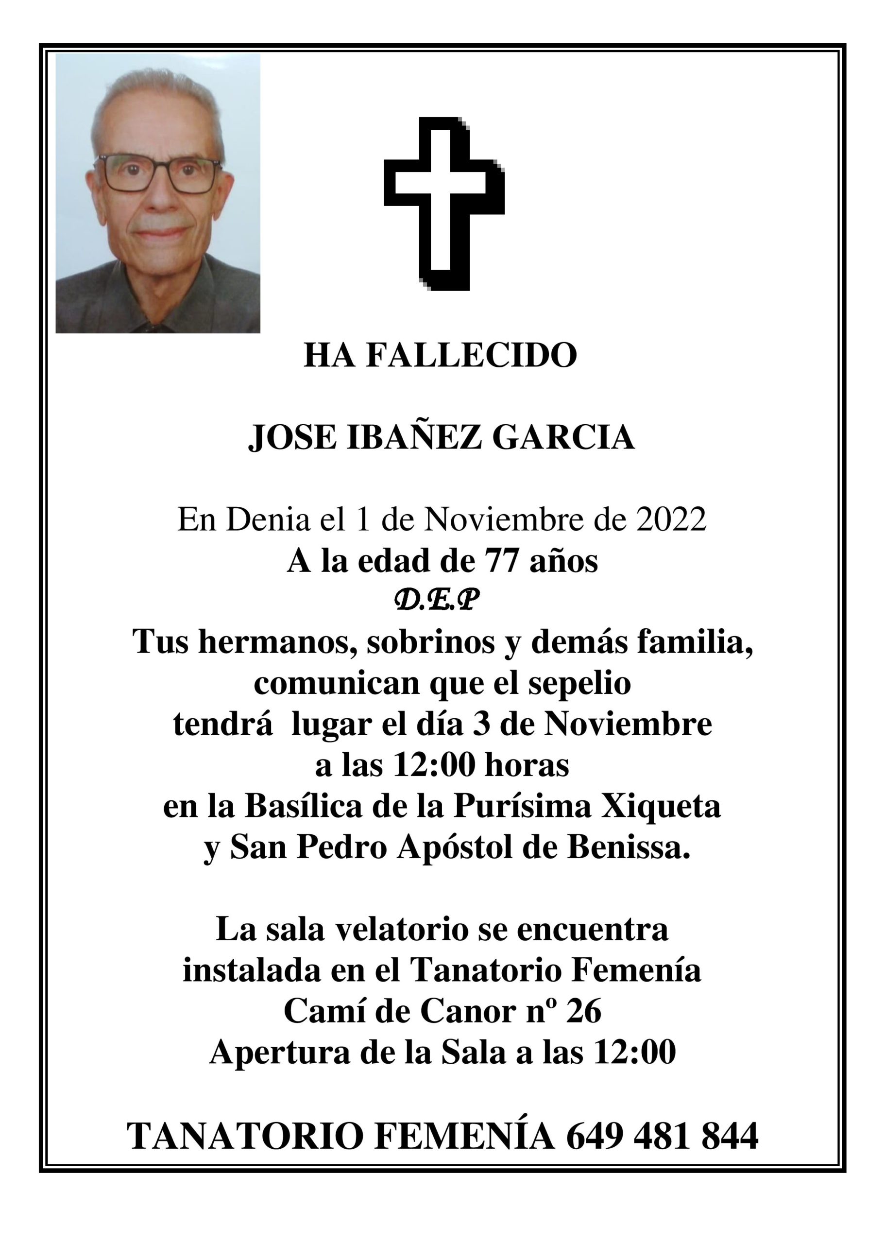 Esquela Jose Ibañez Garcia