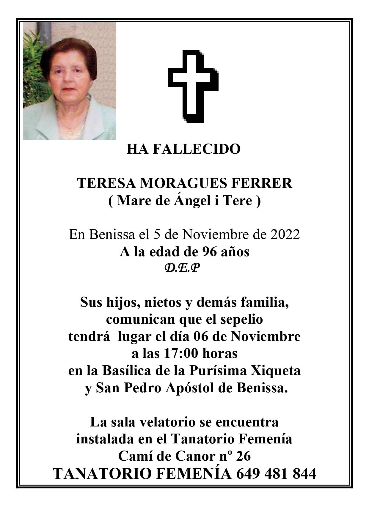 Esquela Teresa Moragues