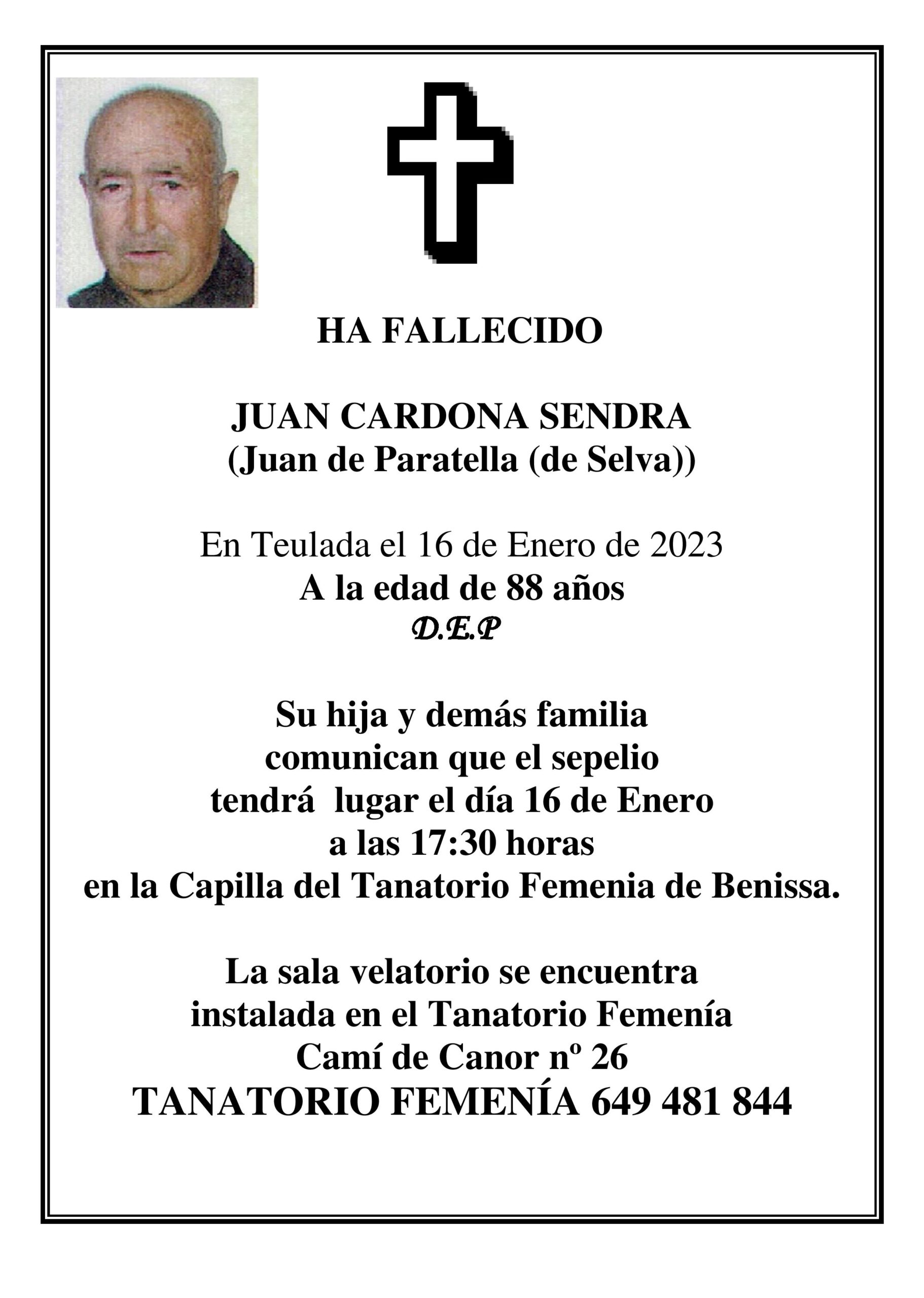 Esquela Juan Cardona Sendra