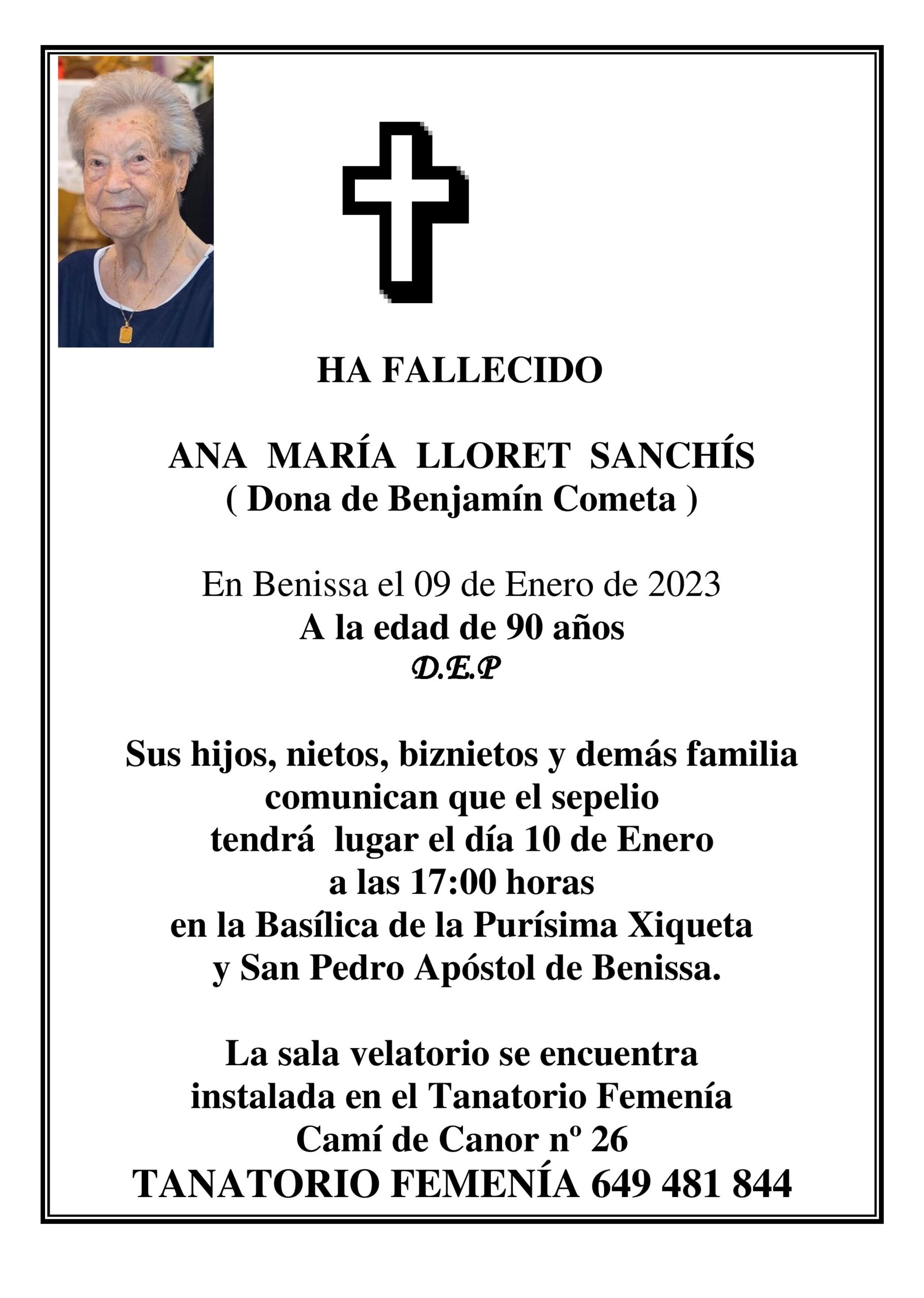 Esquela de Ana María