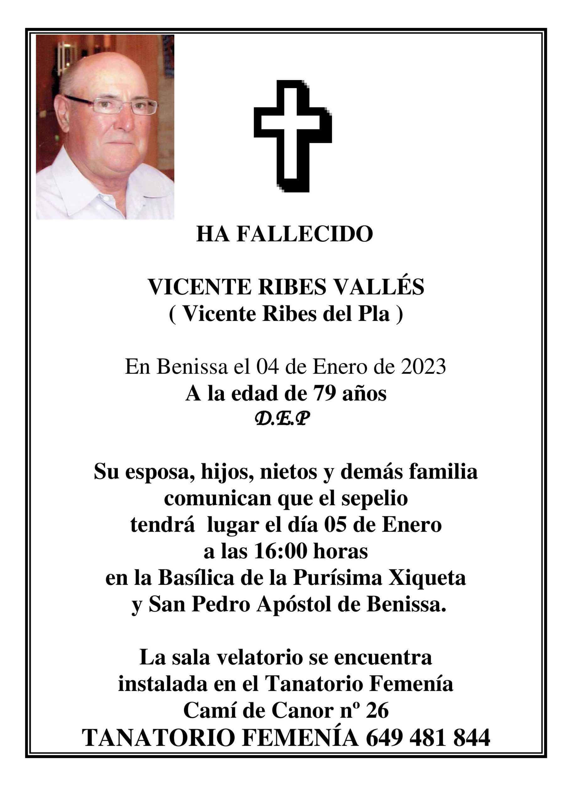 Esquela de Vicente Ribes Vallés